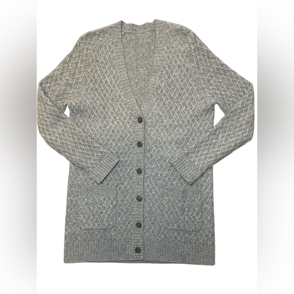 Allude Cashmere Wool Cable‎ Knit Long Cardigan Sweater Size L Gray